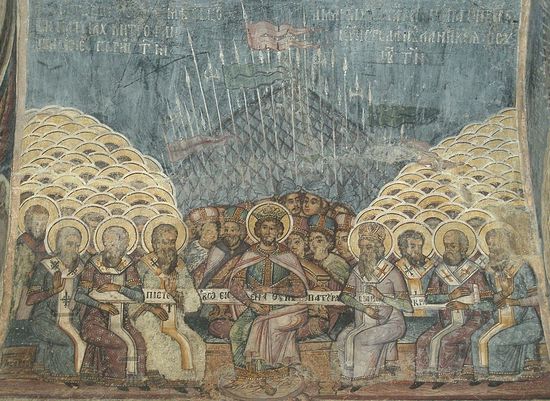 Первый Вселенский собор. Румынская фреска XVIII в.