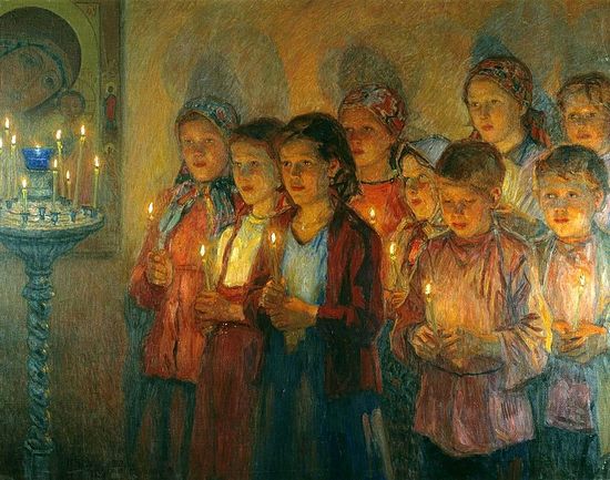 Н.П. Богданов-Бельский. В церкви. 1939