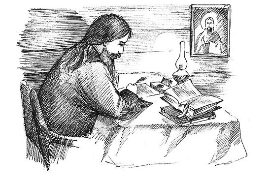 Святитель Феофан в келье. Рис. Л.А.Вороновой