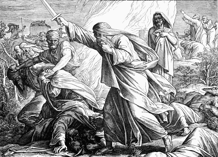 Святой Пророк Илия уничтожает жрецов Вааловых. Гравюра Юлиуса Шнорра фон Карольсфельда