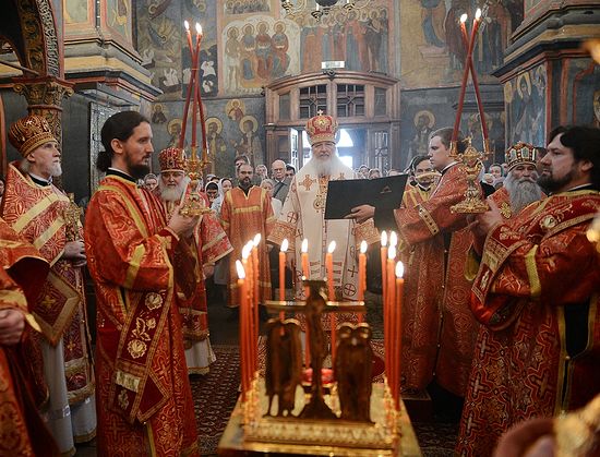 Святейший Патриарх Московский и всея Руси Кирилл на службе в Архангельском соборе московского Кремля