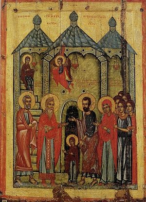 Введение во храм Пресвятой Богородицы. Русская икона XIV века. Государственный Русский музей