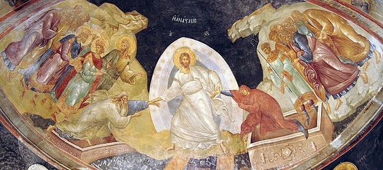 Сошествие Христа во ад. Фреска монастыря Хора, Константинополь. XIV в.