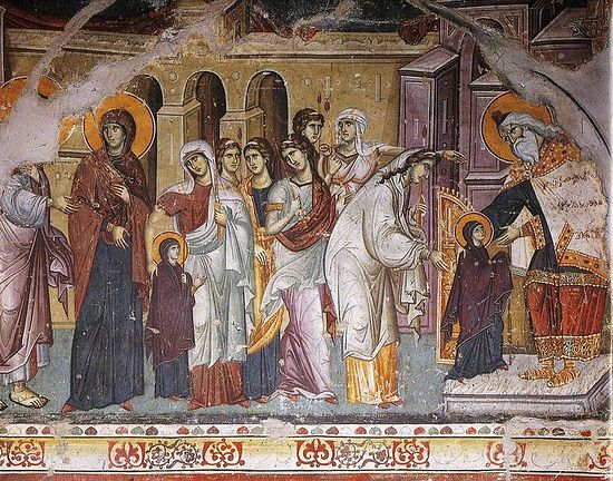 Введение во храм Пресвятой Богородицы. Панселин, XIII век. Карея, Афон