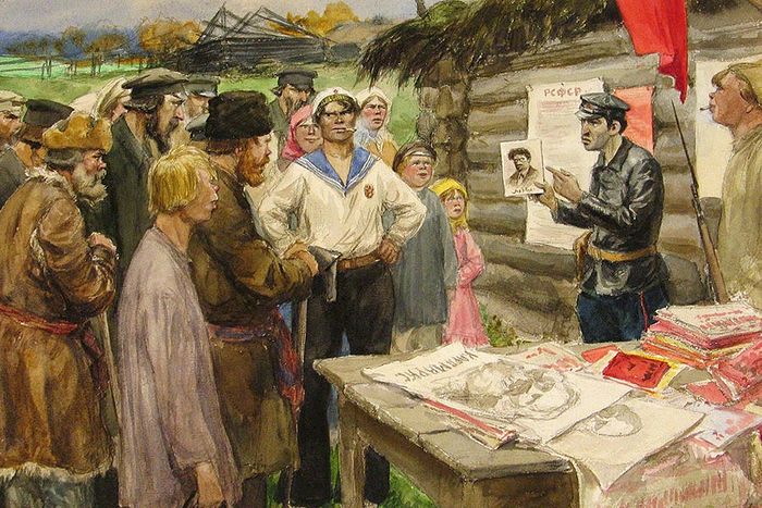 Агитатор в деревне Рисунок Владимирова